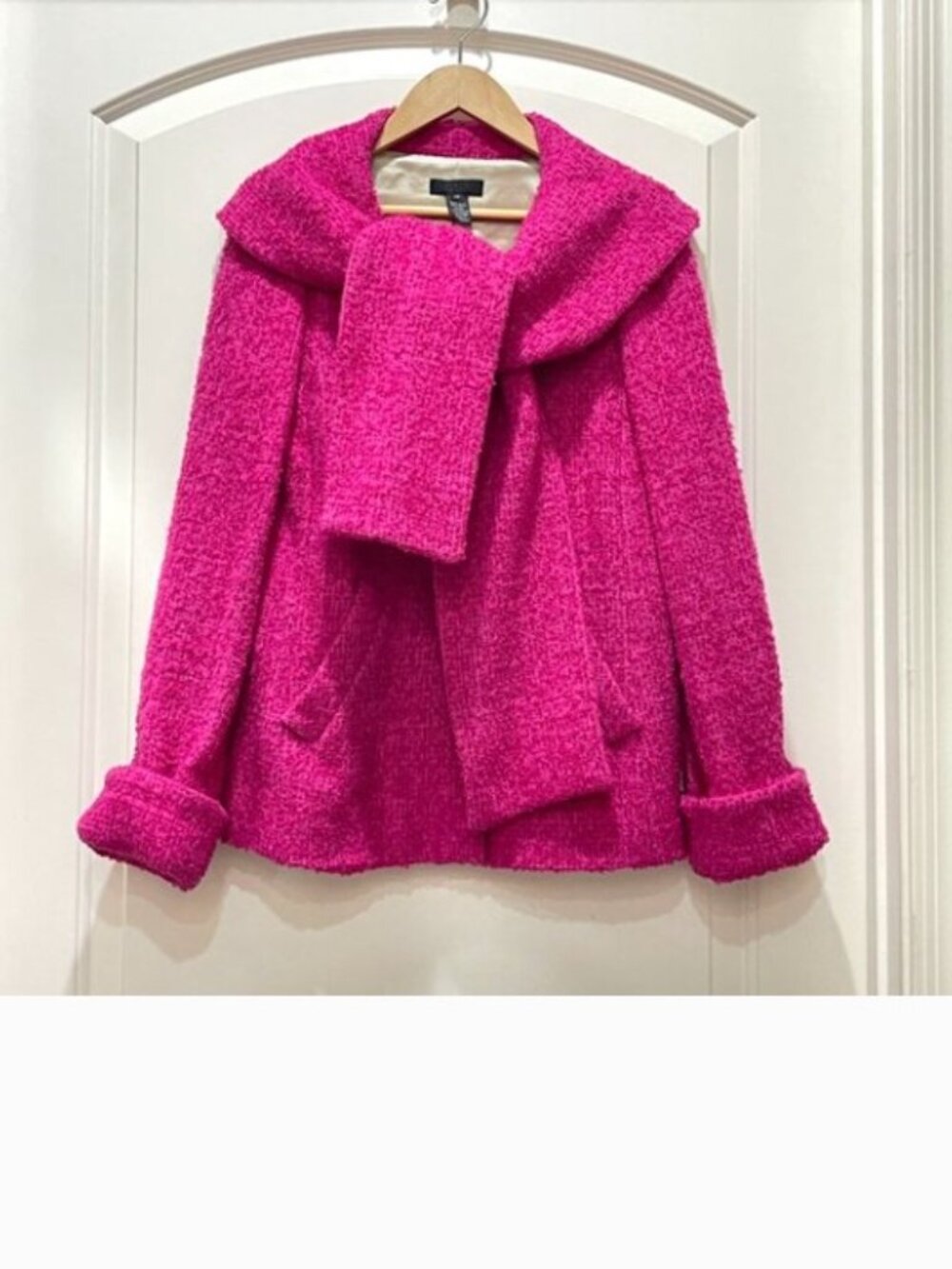 J. Crew Petite Coat Pink Boucle Scarf Wrap Jacket Fuchsia Wool Blend 2P